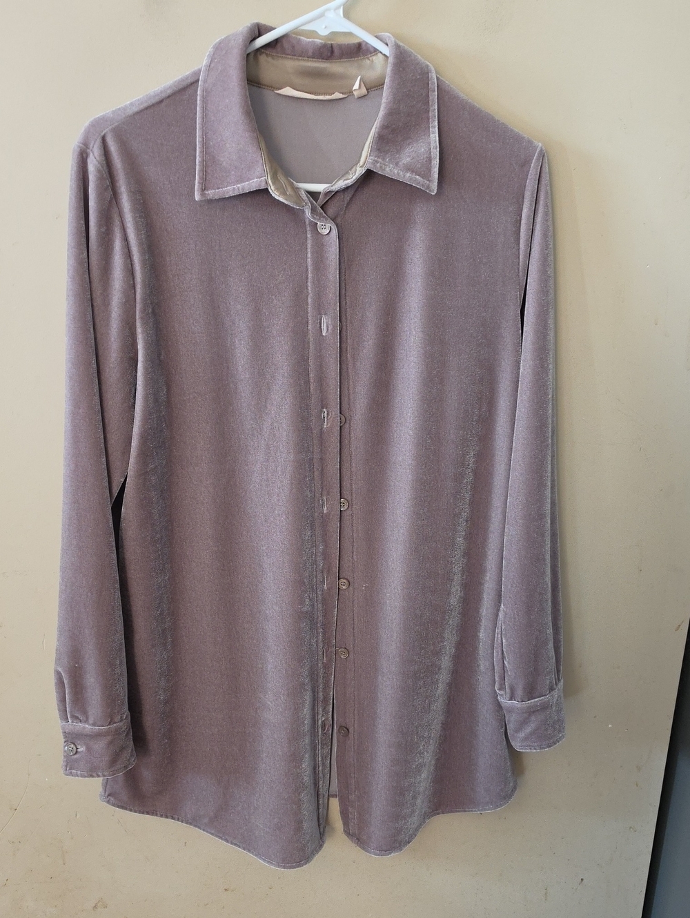 Soft Surroungings Velvet Button-Up Shirt in Dusty Tan